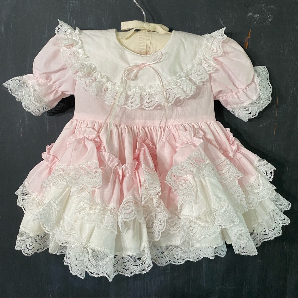 Vtg Dolls & Darlings Baby Girl Full Circle Pageant Dress 9 months Pink White